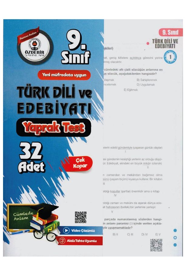 9.Sınıf Türk Dili ve Edebiyatı Yaprak Test Özdebir Yayınları 2025 Model - 2