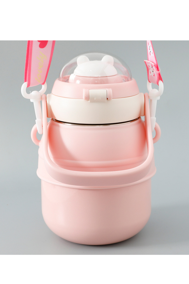 Adventurous Rabbit Sipper Water Bottle With Strap & Stickers, Leak-proof, 3 Years+, Pink - 800ml - 5