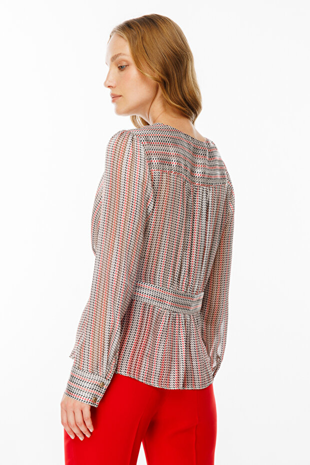 Pleated Patterned Blouse - 5
