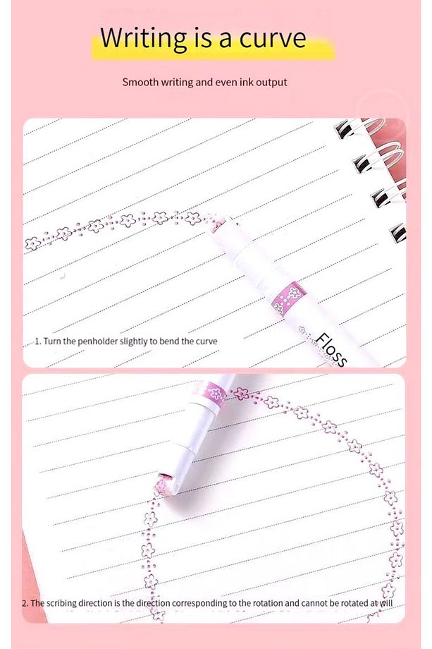 6'lı Desenli Fosforlu Kalem Linear Color Pen Çiçek Kalp Yıldız Desen Çizen Silindir Sihirli Kalem - 7