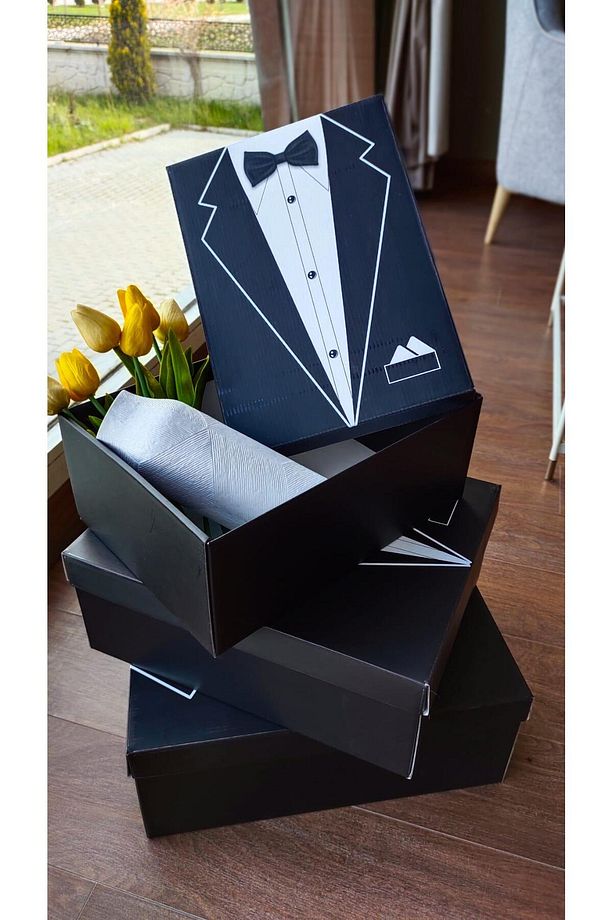 3'lü Set Siyah Damat Bohça Kutusu - 4