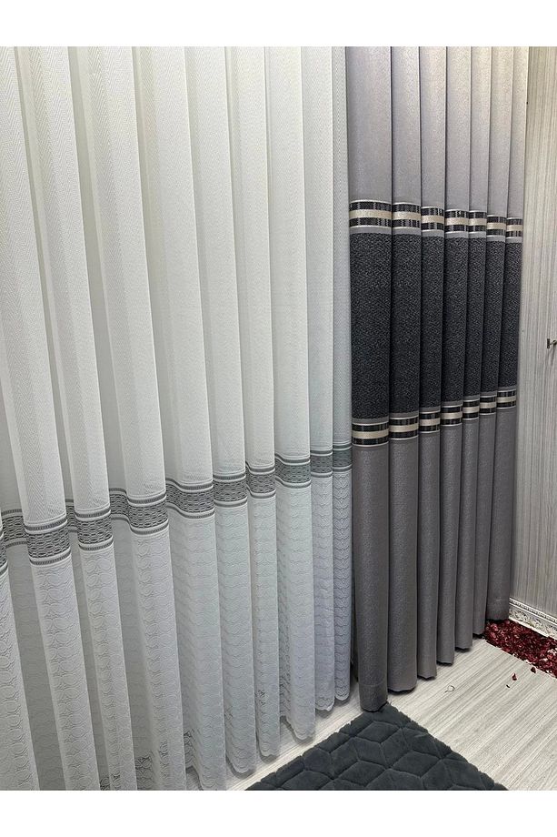Nivemeshome Anka Gri-siyah 1/3 Sık Pile Fon Perde Apm - 5
