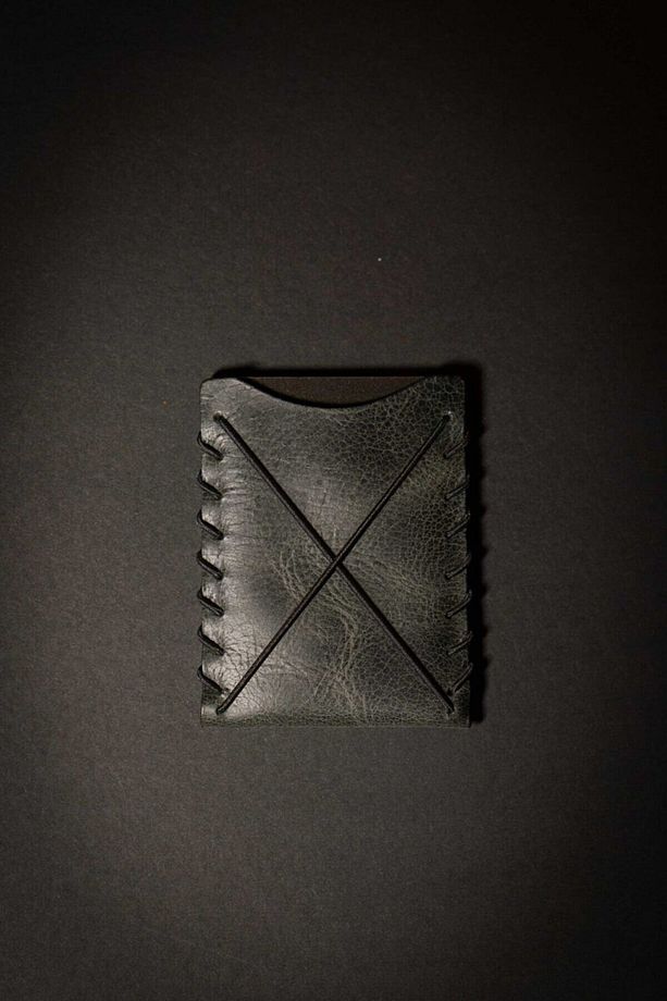 Minimal X V1 Kartlık - Antrasit - Gerçek Deri & El Yapımı - Ince Şık Basit Minimalist Tasarım - 5