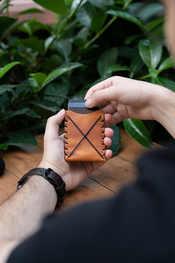Minimal X V1 Kartlık - Camel - Gerçek Deri & El Yapımı - Minimalist Tasarım - 3