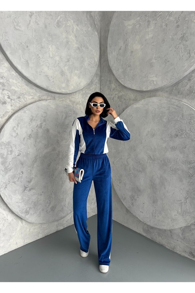 French Velvet Fabric Tracksuit Suit - Soft Textured Cool Comfort