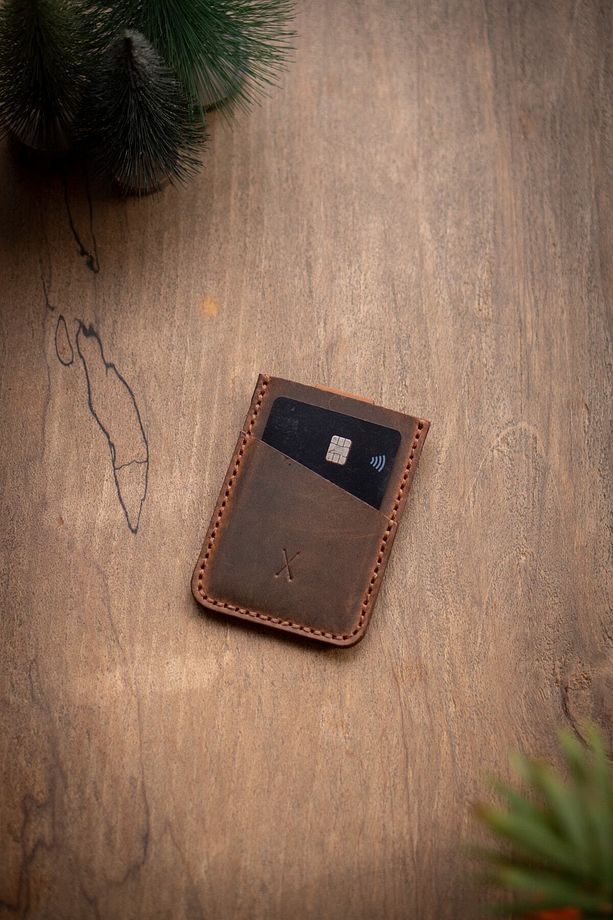 Minimal X V2 Mekanizmalı Kartlık - Taba - Gerçek Deri El Yapımı - Basit Şık Minimalist - 4