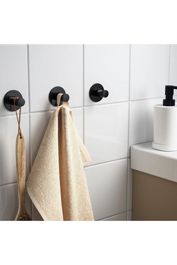 3 Adet Kendinden Yapışkanlı Askı Seti Duvar Askısı Banyo Havlu Askısı Siyah - 1