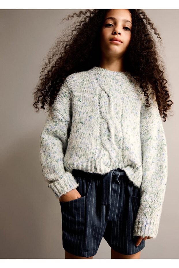 Kemerli Çizgili Şort - 1