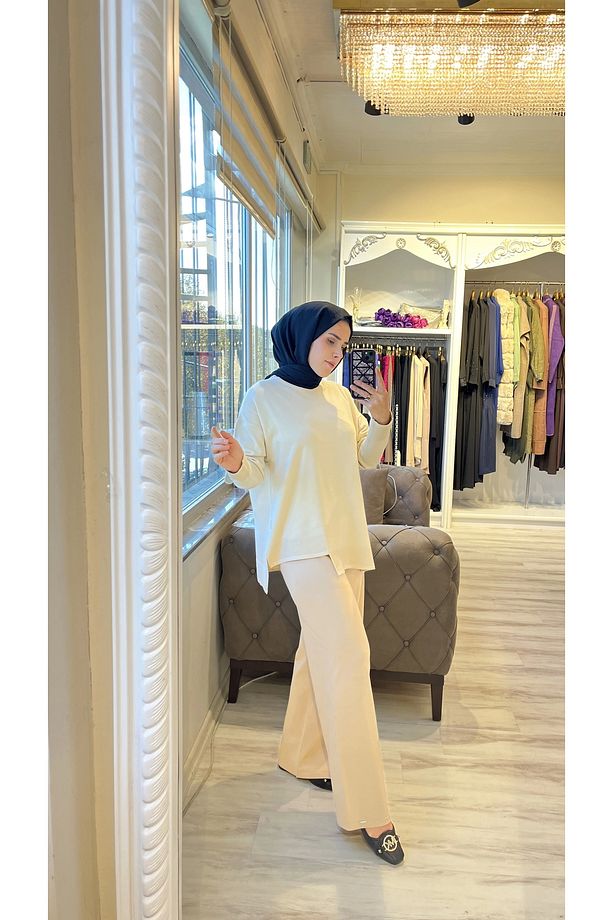 İNVEE 6859 Kısa Triko Tunik - Vanilya - 1