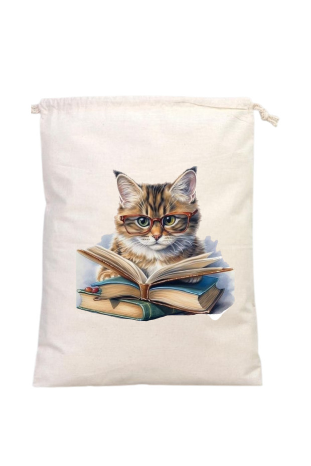 Cat Reading Books Themed Book Pouch 20 X 30 cm