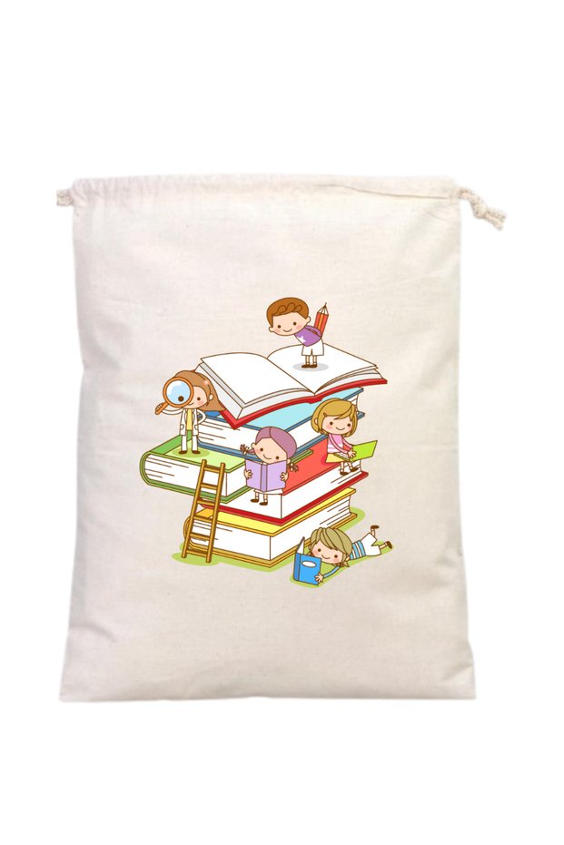 Children Reading Books Themed Book Pouch 20 X 30 cm