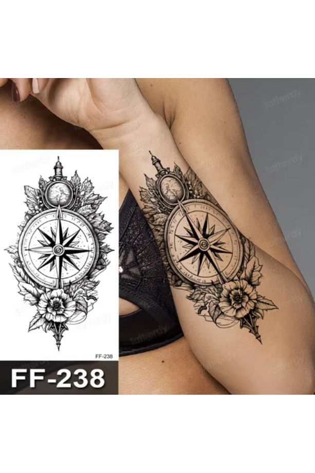 Gerçek Dövme Görünümlü Pusula Modeli 3 Boyutlu Tattoo - 1