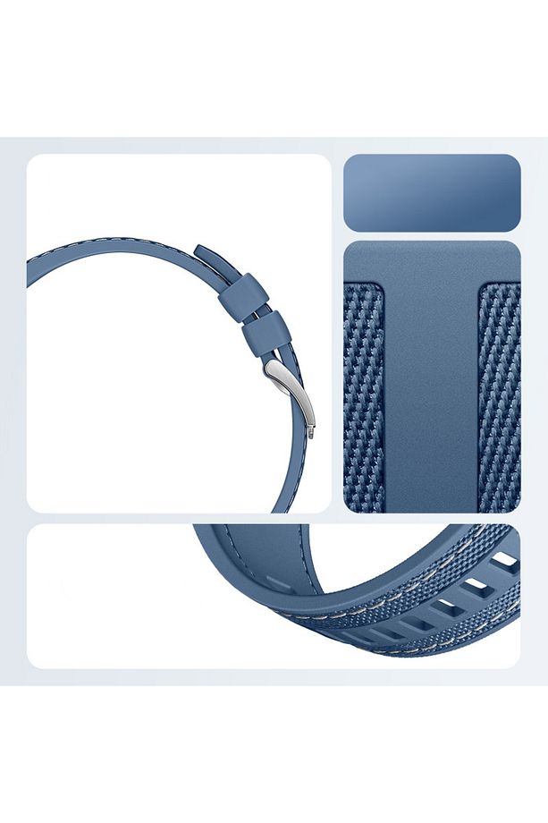 Huawei Watch GT2E/GT2/GT2 Pro/GT3/GT3 Pro/GT4/GT5 46mm Lacivert Kumaş Ayarlanabilir Lansman Kordon - 3