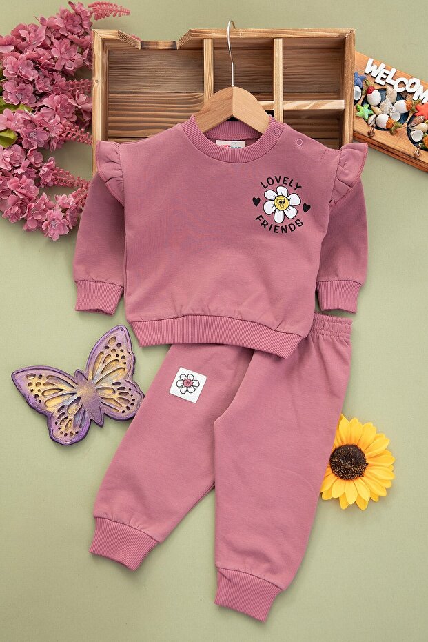 Girl baby daisy back printed 2 thread raised fleece double set 6-9-12-18-24 months