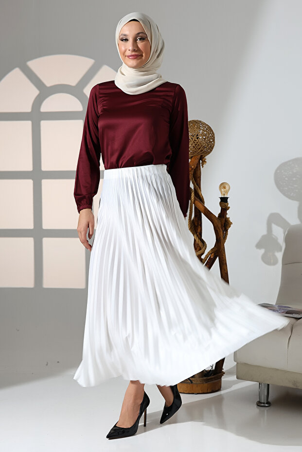 Piliseli Etek [BEYAZ] - 6