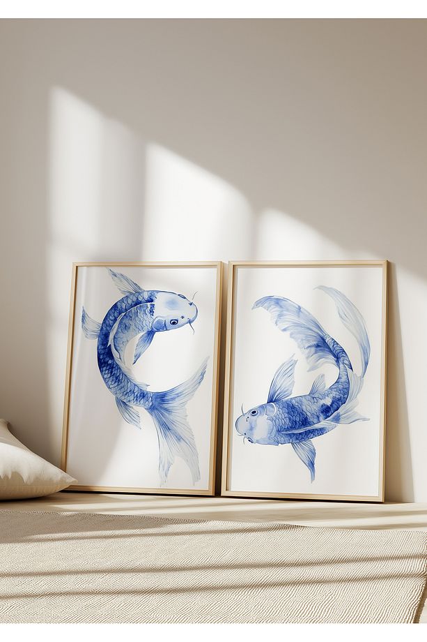2'li Yin Yang Balıklar, Uzak doğu felsefesi Poster seti, Oturma Odası Seti 2'li Poster seti - 1