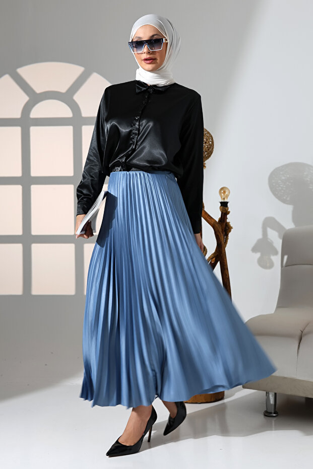 Piliseli Etek [BUZ MAVİSİ] - 3