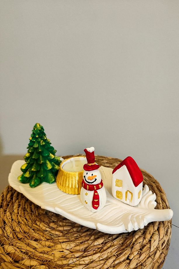 Dekoratif Yılbaşı Noel Yeniyıl Mumluk Sunum Seti - 3