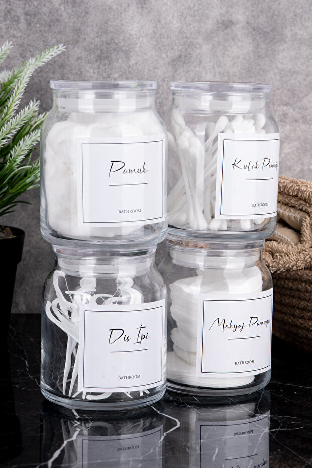 4-Piece Glass Cotton Set Makeup Cotton Cotton Floss Ear Cotton Organized Set Storage Container Bathroom Set
