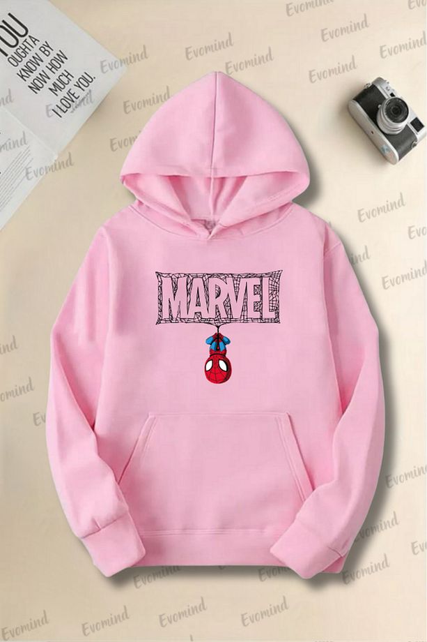 Unisex Marvel ve Örümcek Adam Baskılı Çocuk ve Yetişkin Kapüşonlu Sweatshirt - 1