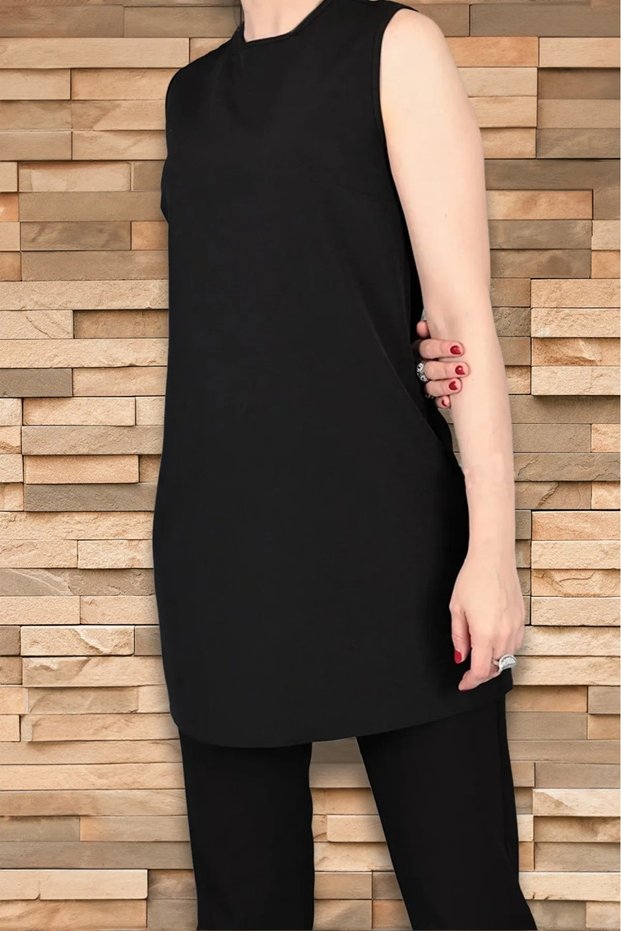 Hijab Zero Sleeve Crew Neck Savior Thin Undershirt Women's Tunic Black