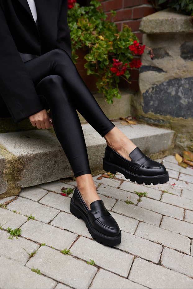 ALBERTO WOMEN'S BLACK GENUINE LEATHER EVA SOLE LOAFERS