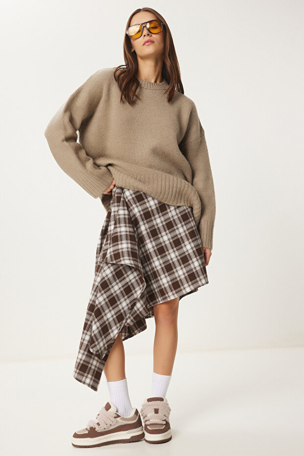 Soft Textured Oversize Knitwear Sweater Vi̇zon Lpf0063