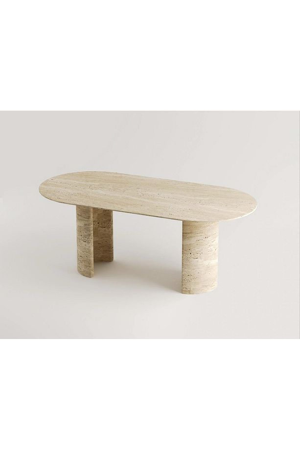 Traverten Oval Masa Sütun Ayak 90x180 Column shell - 1