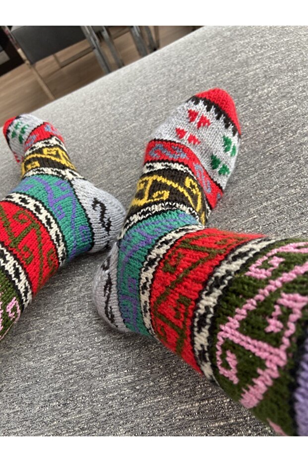 4 Çift El Örgüsü Yün Çorap - 1