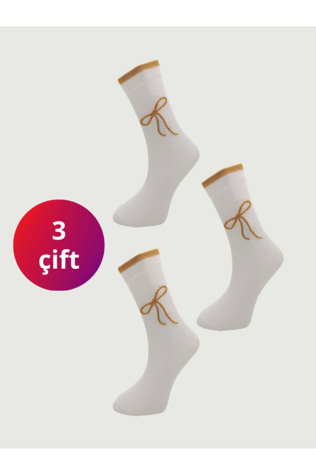 Combed Cotton Ribbon Glitter Patterned Socks