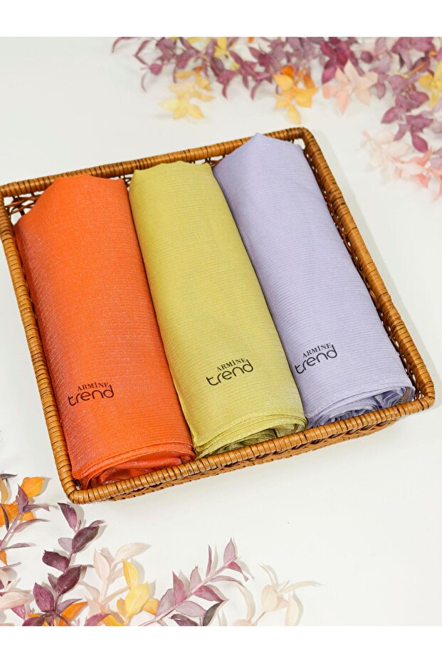 Trend Pırıltı Abiye Şal 2 - ATS2PR - 3'lü Set - Yaz Renkleri - 1