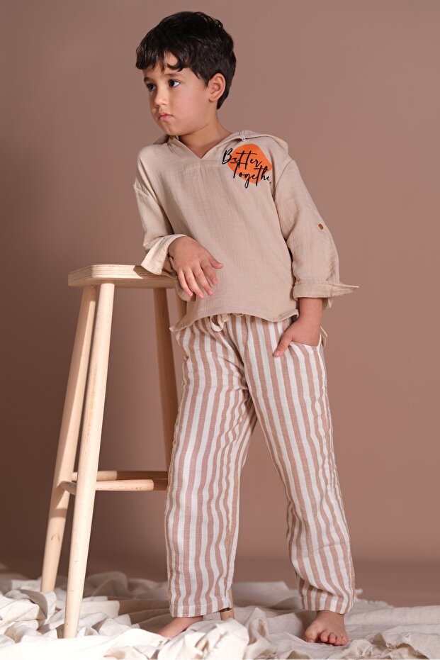 Hooded Boy's Muslin Sweatshirt 100% Cotton