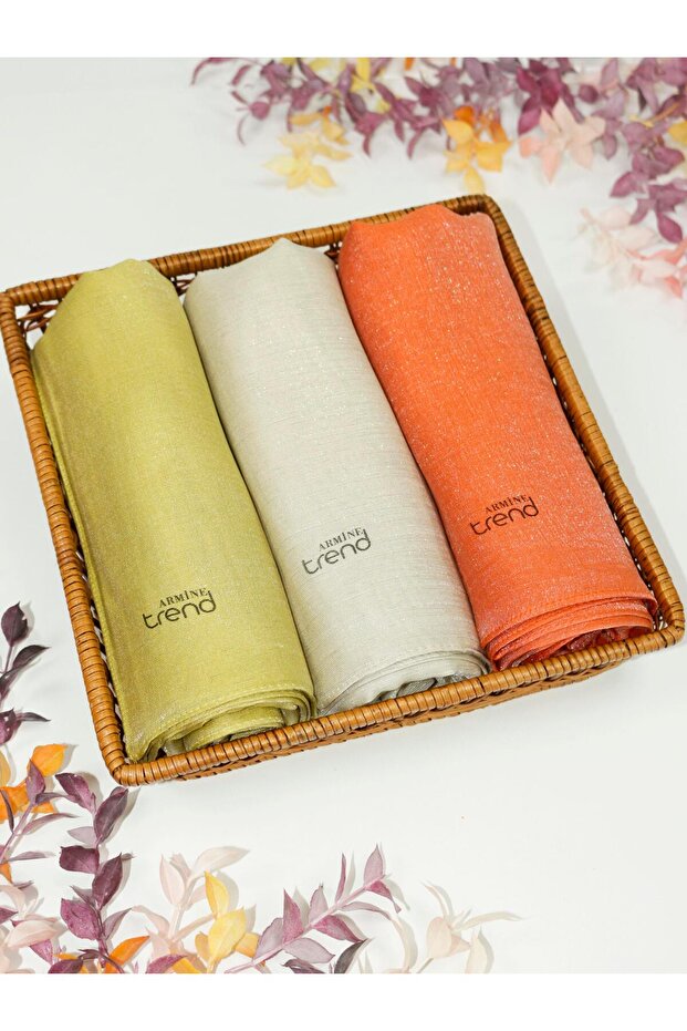 Trend Pırıltı Abiye Şal 1 - ATS1PR - 3'lü Set - Sıcak Renkler - 1