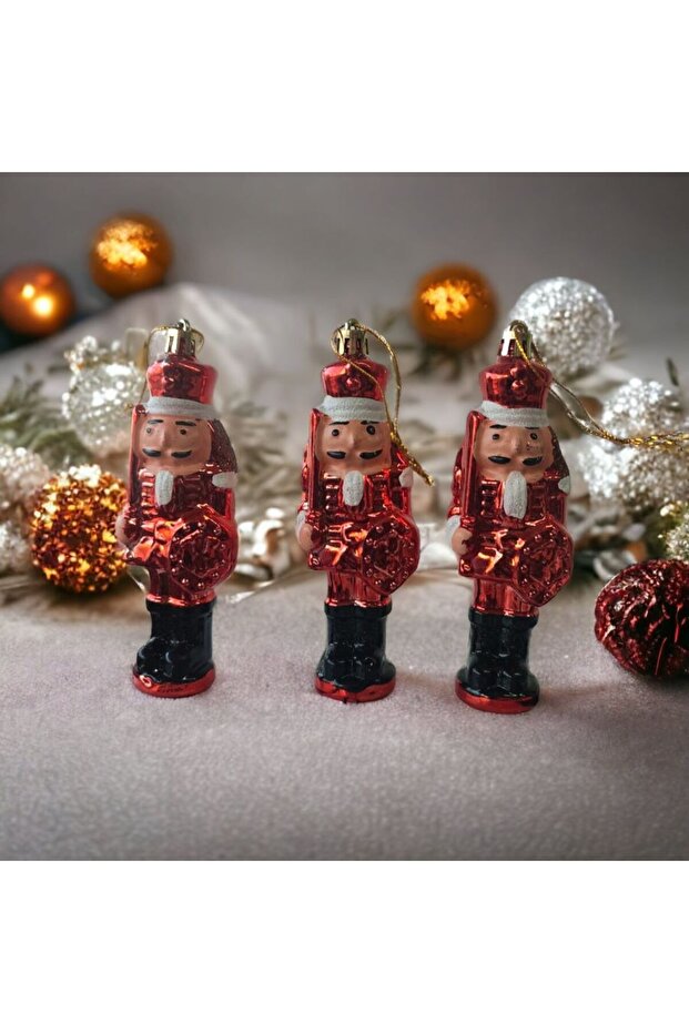 3 Adet Fındıkkıran Asker (7 CM) Nutcracker Çam Ağacı Süsü Yılbaşı Doğum Günü Parti Süslemeleri - 3