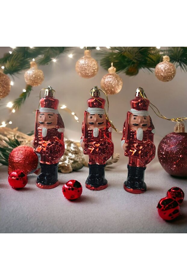 3 Adet Fındıkkıran Asker (7 CM) Nutcracker Çam Ağacı Süsü Yılbaşı Doğum Günü Parti Süslemeleri - 1