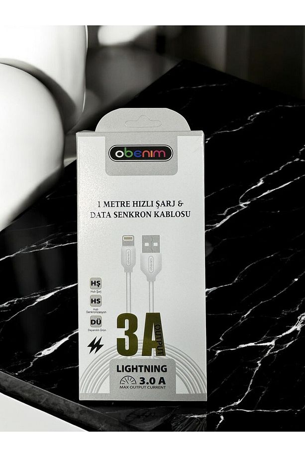 1 Metre Hızlı Şarj ve Data Senkronizasyon Kablosu - USB-A to Lightning 3.0A - 3