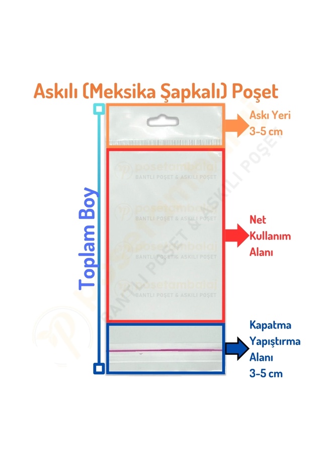 7x45 Cm (KAPALI HALİ 7X35 CM) 1.000 Adet Askılı Poşet - Meksika Şapkalı Poşet - 1