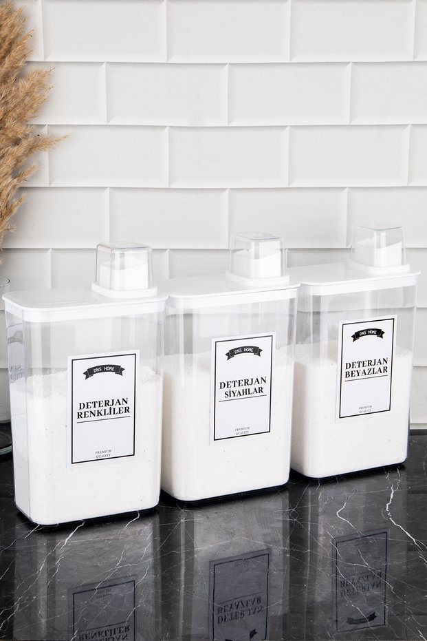 3-Pack Detergent Storage Container with Scale, Colored, White, Black, and Label Stickers, Detergent Dispenser 3000ml