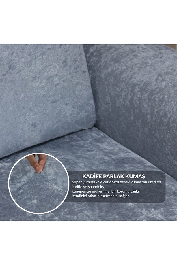 Parlak Kadife Streç Lastikli 3 3 1 1 Koltuk Örtüsü Takımı Kanepe Çekyat Örtüsü Koltuk Kılıfı - 3