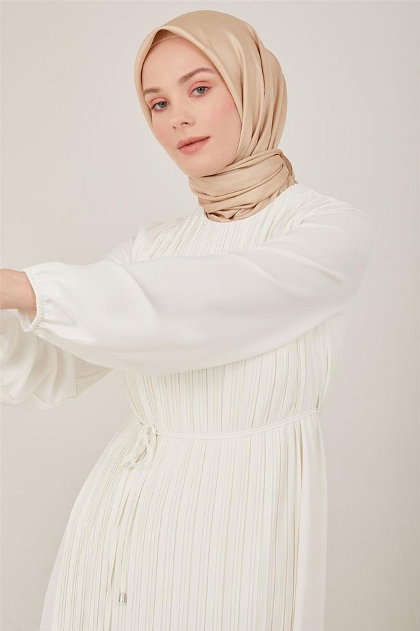 Önü Piliseli Elbise 22y9435 Ekru - 4
