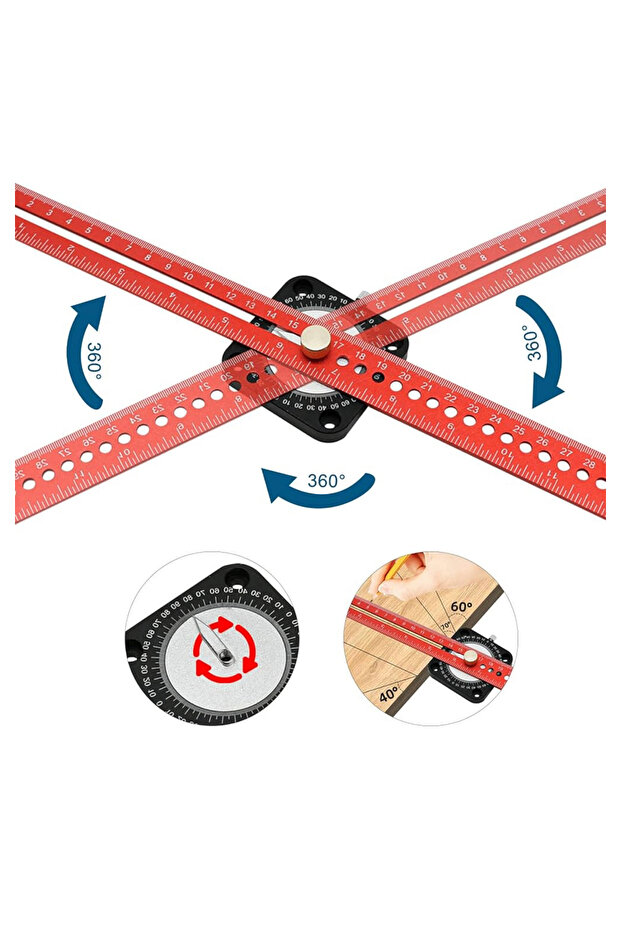 Carpenter 360 Degree Compass Ruler Angle Finder Protractor Ruler Circle Drawing Ruler - 2