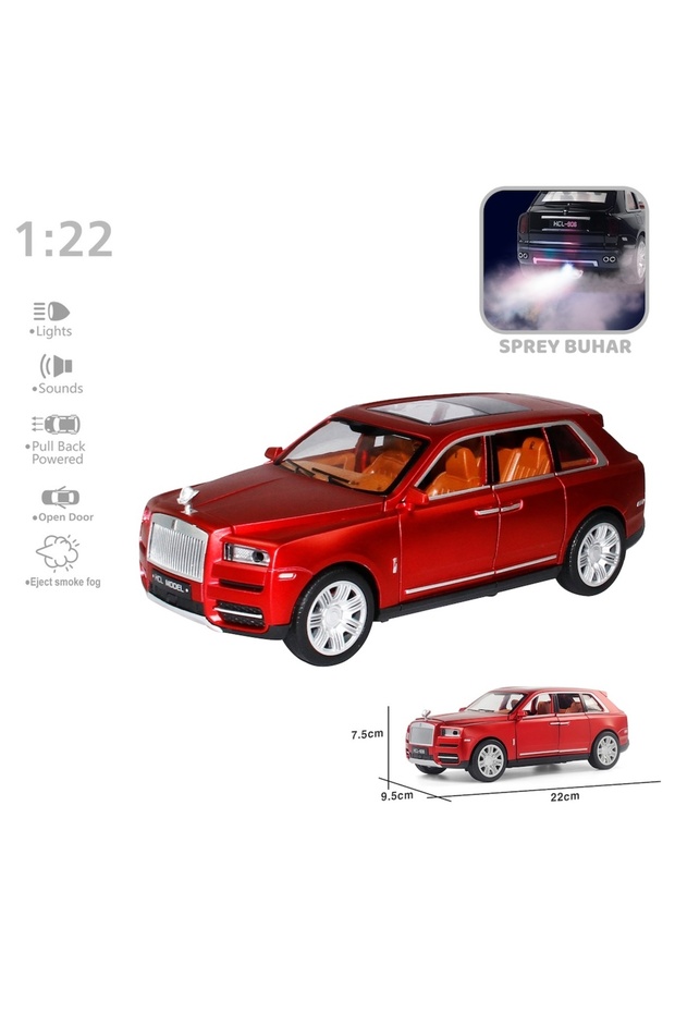 Playaks 1 Adet Kutulu Çek Bırak 1:22 Sesli Ve Işıklı Buharlı RR Lüx Metal Jeep Rolls Gift