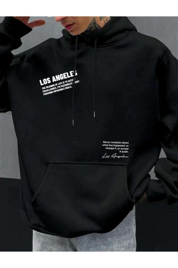 Never Losangeles Pocket Top Printed 2 Thread Raster Hooded Pocket Sweatshirt