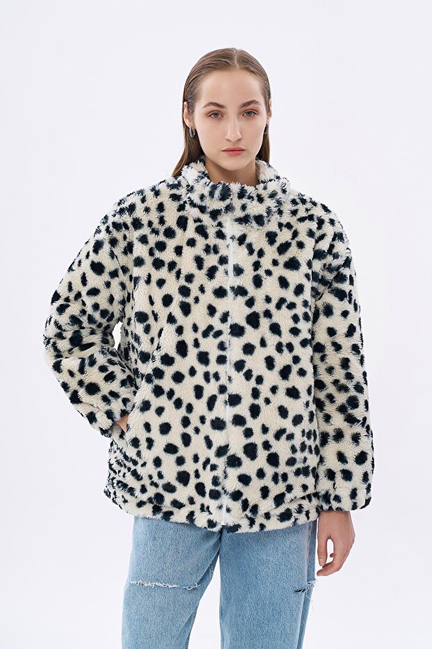 Ecru Patterned Plush Jacket - 1