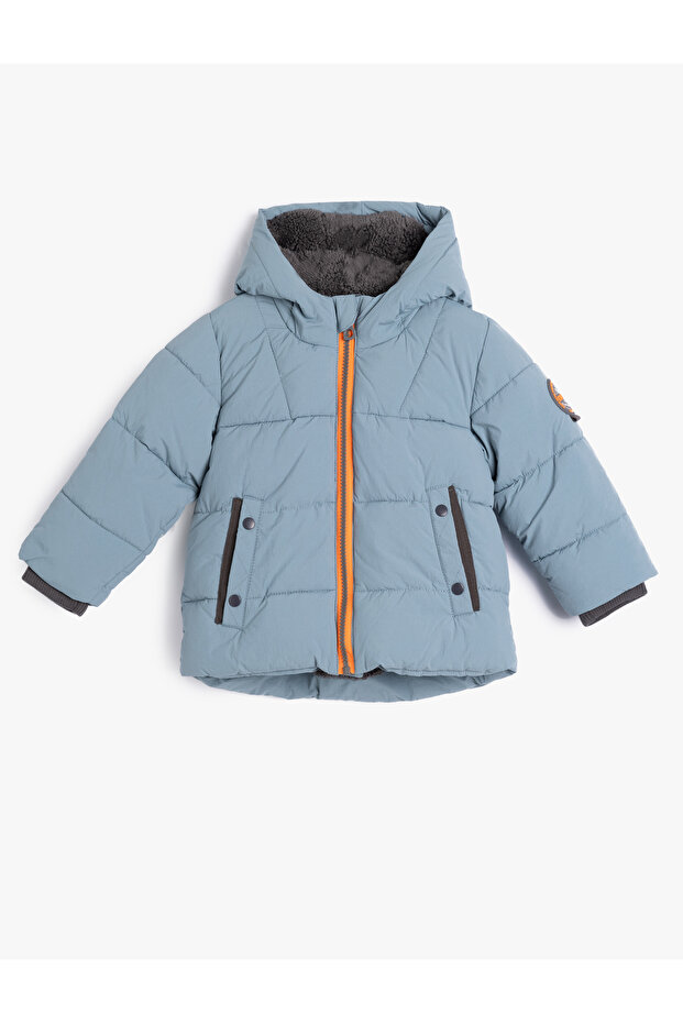 Fleece Lined Puffer Jacket with Hooded Snap Detail