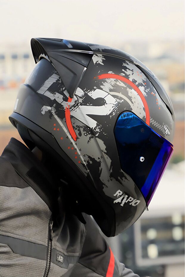 RAPID 2 CIRCLE MAT SİYAH-KIRMIZI KASK + SPOILER - 3