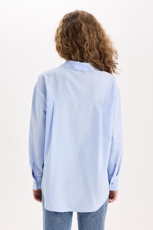 Oversize Geniş Kalıp Poplin Uzun Kollu Gömlek E2294AXNS - 5