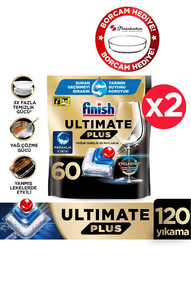 Ultimate Plus Hepsi Bir Arada Bulaşık Makinesi Deterjanı Tablet 120 Adet +Borcam Hediye - 1