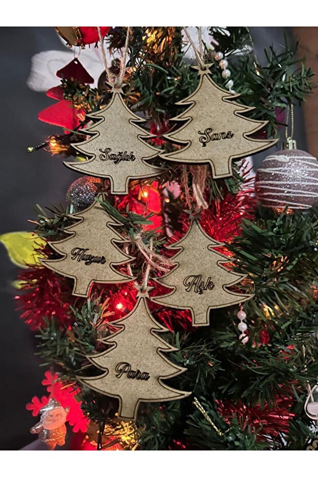 Christmas Tree Decorations Beautiful Wishes Set of 5 Tree Model Wooden New Year Tree Ornament Meaningful Quotes