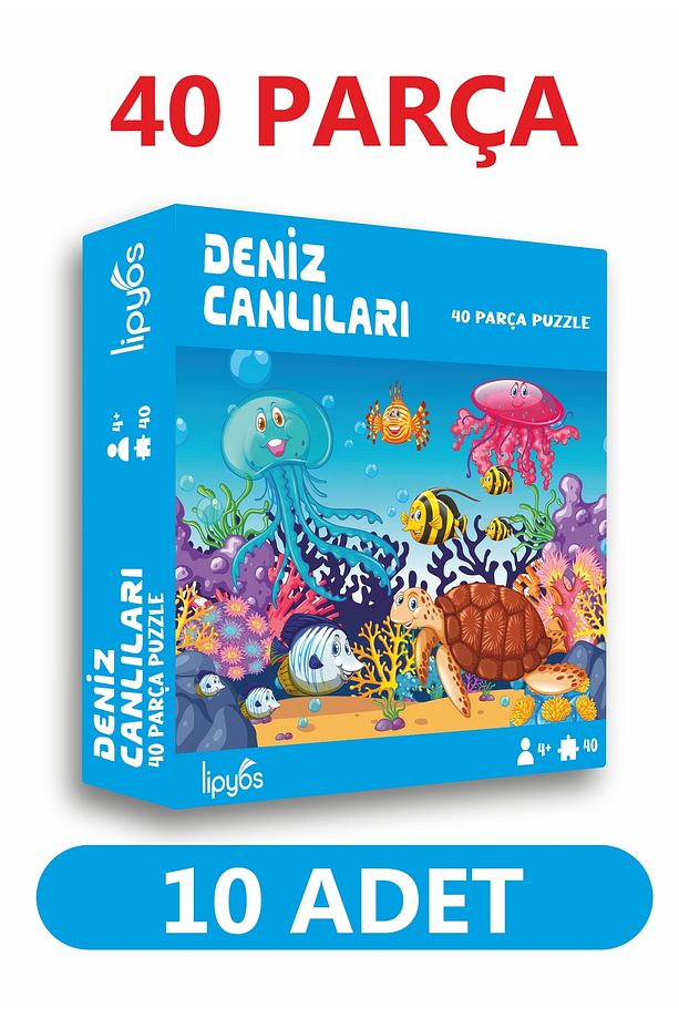 40 Parça Deniz Canlıları Mukavva Mini Puzzle 10 Adet - 1